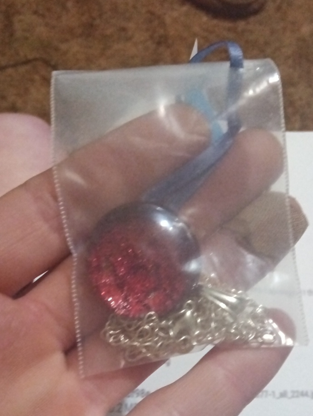 Red Glitter Pendant Necklace with Silver Chain